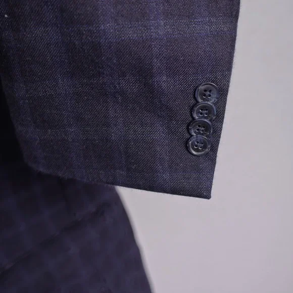 Tommy Hilfiger Soft Flannel Worsted‎ Wool Sport Coat 48R Blue Windowpane Tag 50L